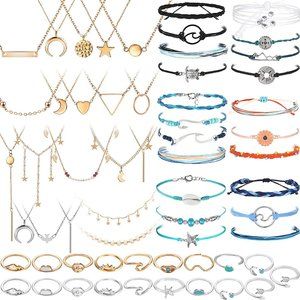 NEW 60 Pcs Surfer Wave Strand Bracelet Summer Layered Choker Pendant Nec…